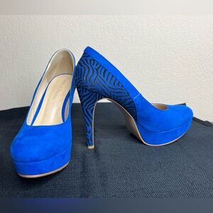 Vittorio D' Firenze Women 8B Stiletto Heels Electric Blue Black Faux Suede *READ